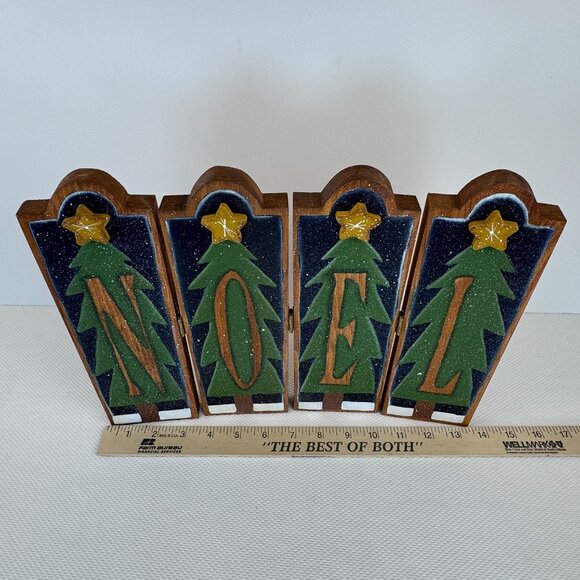 Vintage Wooden "Noel" 10" Tall Christmas Decor Hinged Panels Rustic Holiday - Picture 8 of 9